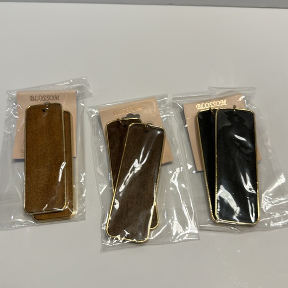 Blossom (Set of 3) Black , Brown, Light Brown Earrings Two All Gold Trim New - Picture 7 of 17